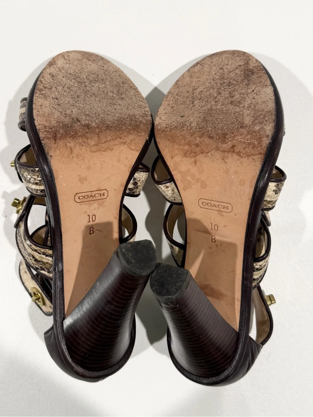 COACH Tamarah Snake-Print Strappy Gladiator Caged High Heel Sandals
